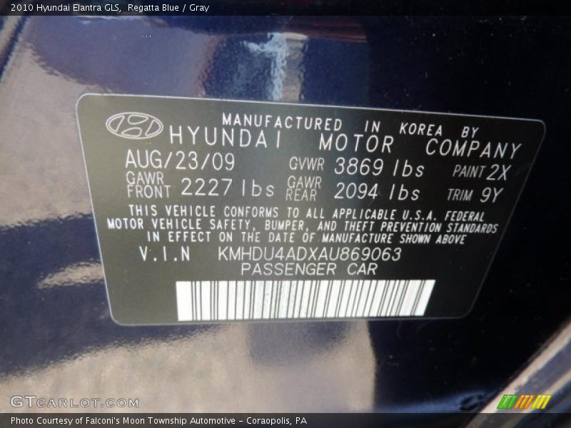 Regatta Blue / Gray 2010 Hyundai Elantra GLS