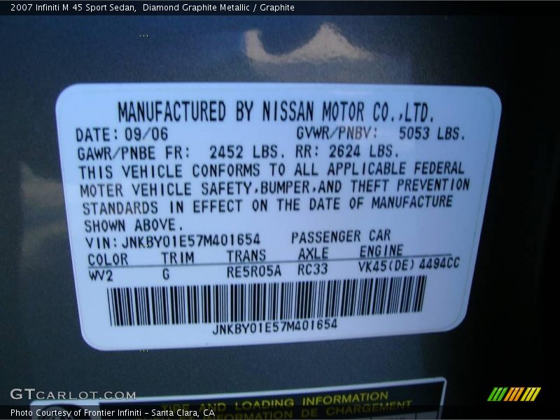Diamond Graphite Metallic / Graphite 2007 Infiniti M 45 Sport Sedan