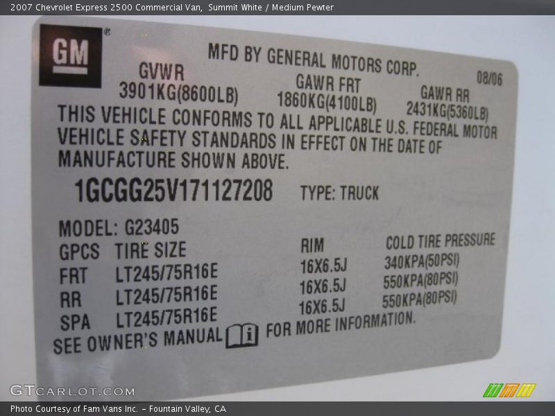 Summit White / Medium Pewter 2007 Chevrolet Express 2500 Commercial Van