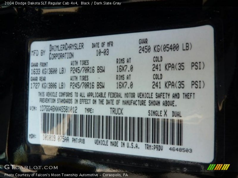 Black / Dark Slate Gray 2004 Dodge Dakota SLT Regular Cab 4x4