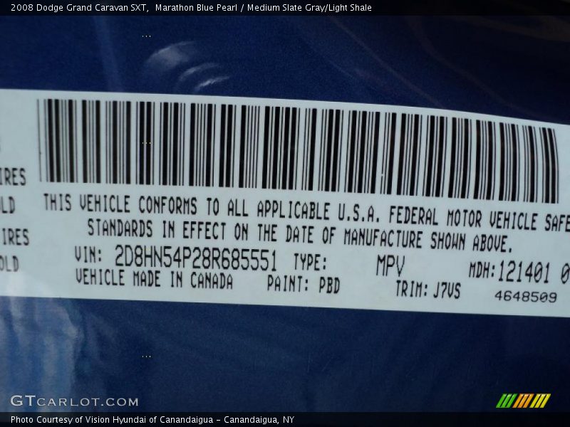 Marathon Blue Pearl / Medium Slate Gray/Light Shale 2008 Dodge Grand Caravan SXT