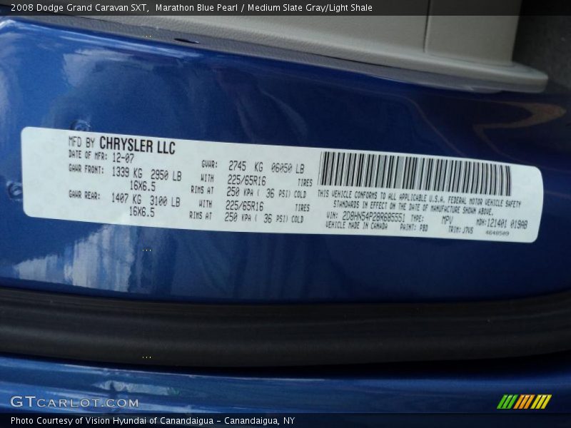Marathon Blue Pearl / Medium Slate Gray/Light Shale 2008 Dodge Grand Caravan SXT