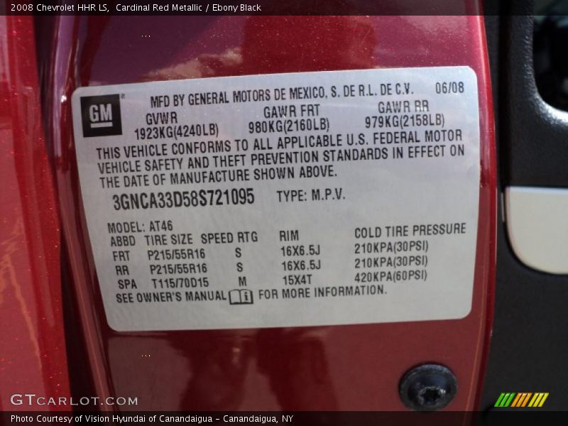 Info Tag of 2008 HHR LS