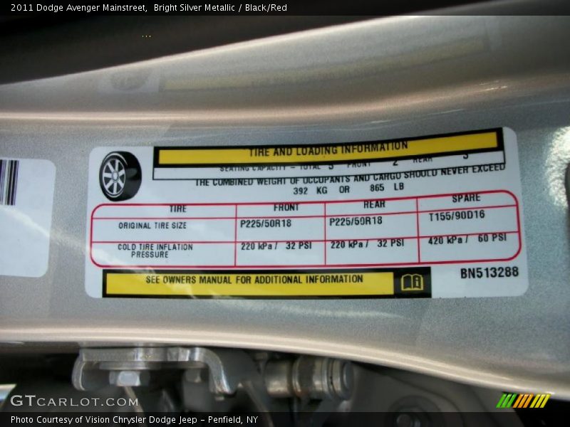 Bright Silver Metallic / Black/Red 2011 Dodge Avenger Mainstreet