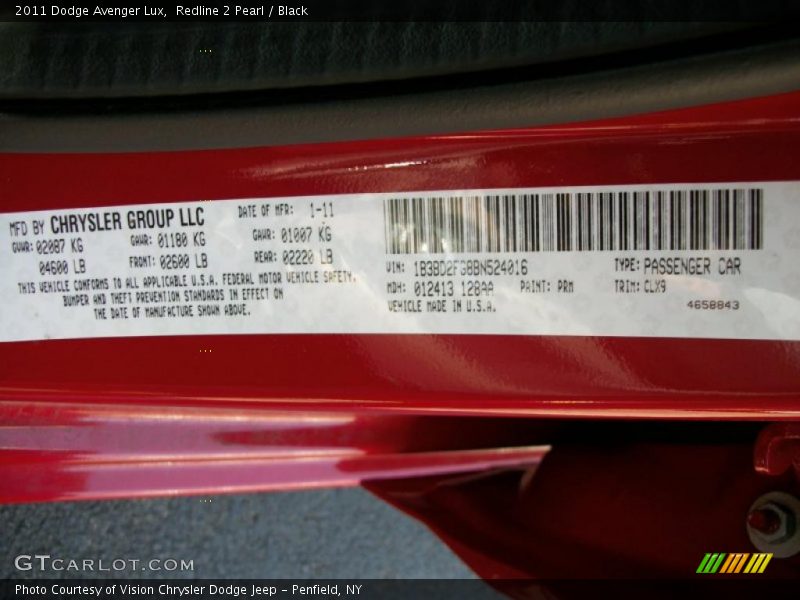 Info Tag of 2011 Avenger Lux