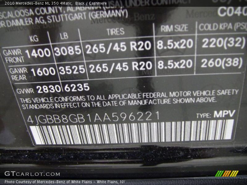 Black / Cashmere 2010 Mercedes-Benz ML 350 4Matic