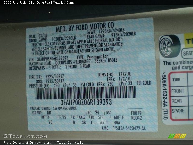 Dune Pearl Metallic / Camel 2006 Ford Fusion SEL