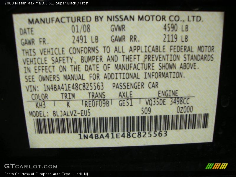 Super Black / Frost 2008 Nissan Maxima 3.5 SE