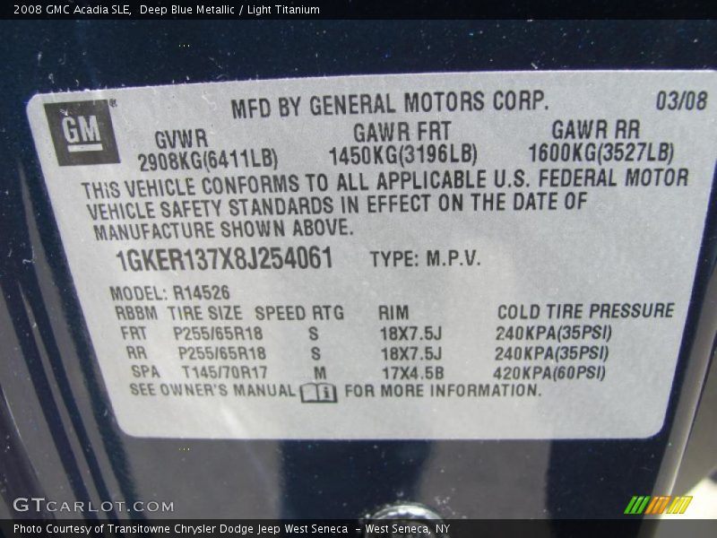 Deep Blue Metallic / Light Titanium 2008 GMC Acadia SLE
