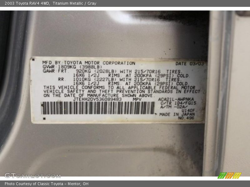 Titanium Metallic / Gray 2003 Toyota RAV4 4WD