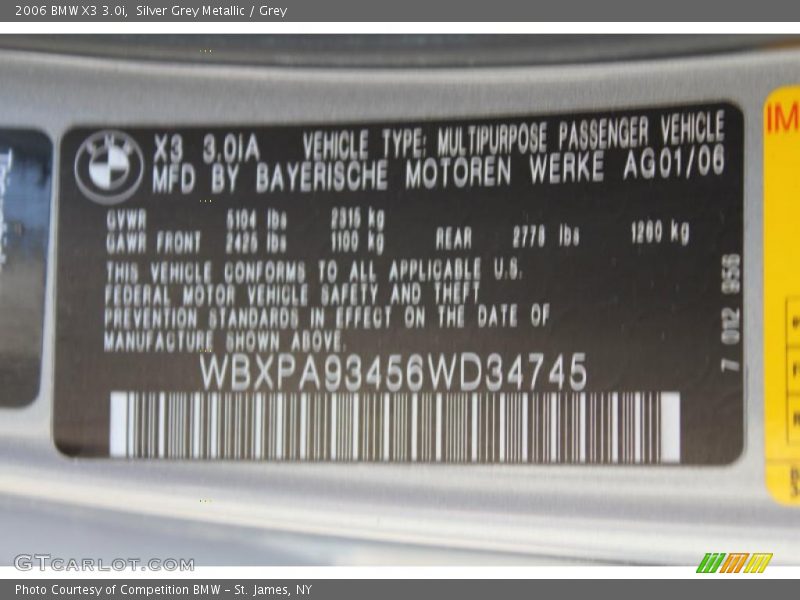 Silver Grey Metallic / Grey 2006 BMW X3 3.0i