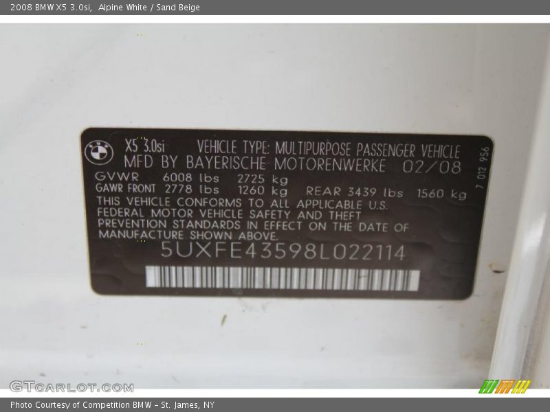 Alpine White / Sand Beige 2008 BMW X5 3.0si