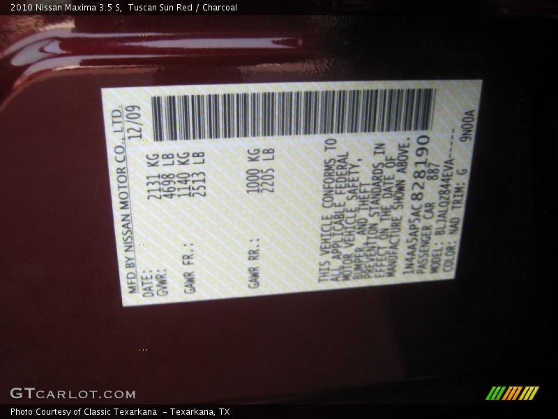 Tuscan Sun Red / Charcoal 2010 Nissan Maxima 3.5 S