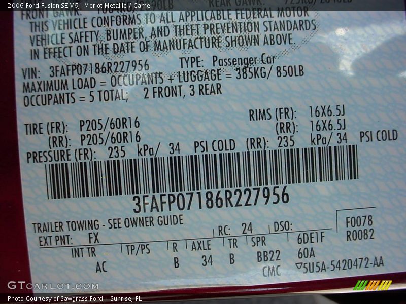 Merlot Metallic / Camel 2006 Ford Fusion SE V6