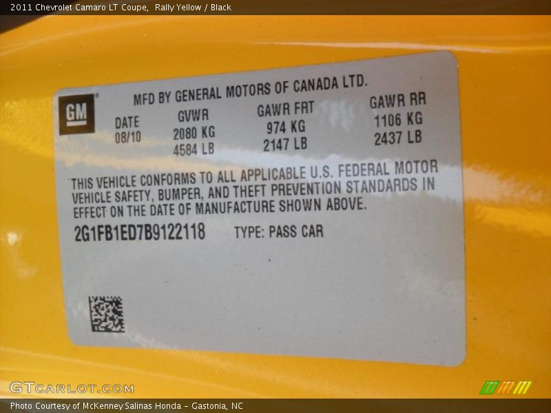 Rally Yellow / Black 2011 Chevrolet Camaro LT Coupe