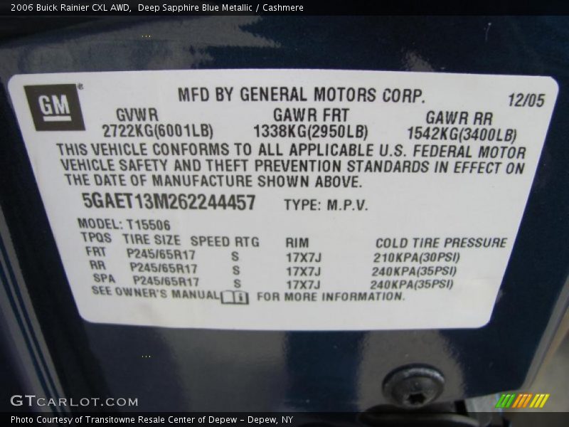 Deep Sapphire Blue Metallic / Cashmere 2006 Buick Rainier CXL AWD