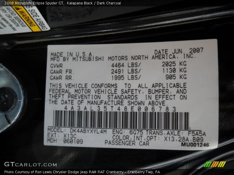 Kalapana Black / Dark Charcoal 2008 Mitsubishi Eclipse Spyder GT
