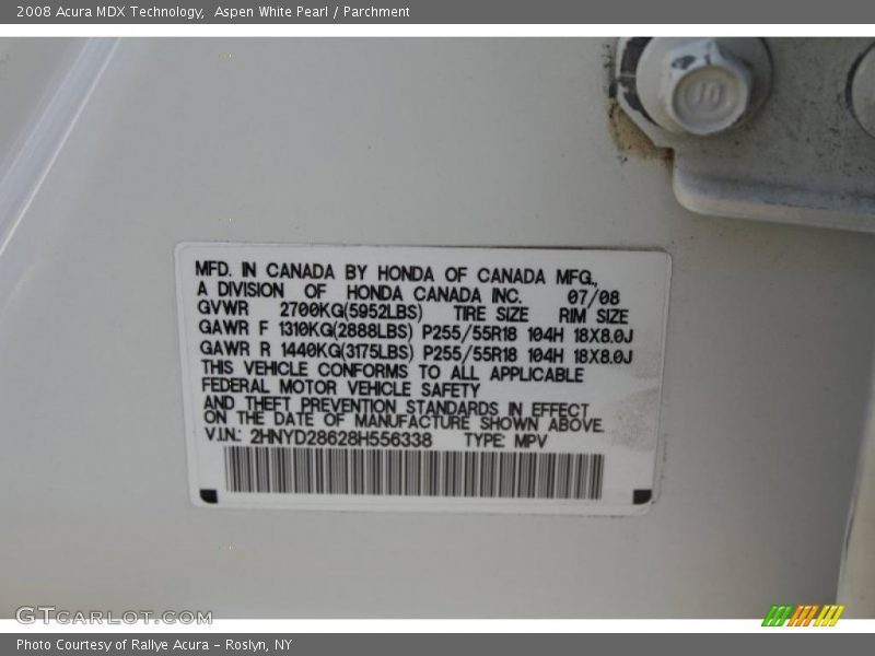 Aspen White Pearl / Parchment 2008 Acura MDX Technology