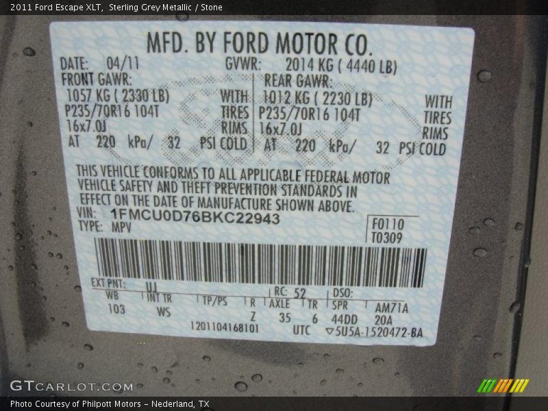 Sterling Grey Metallic / Stone 2011 Ford Escape XLT