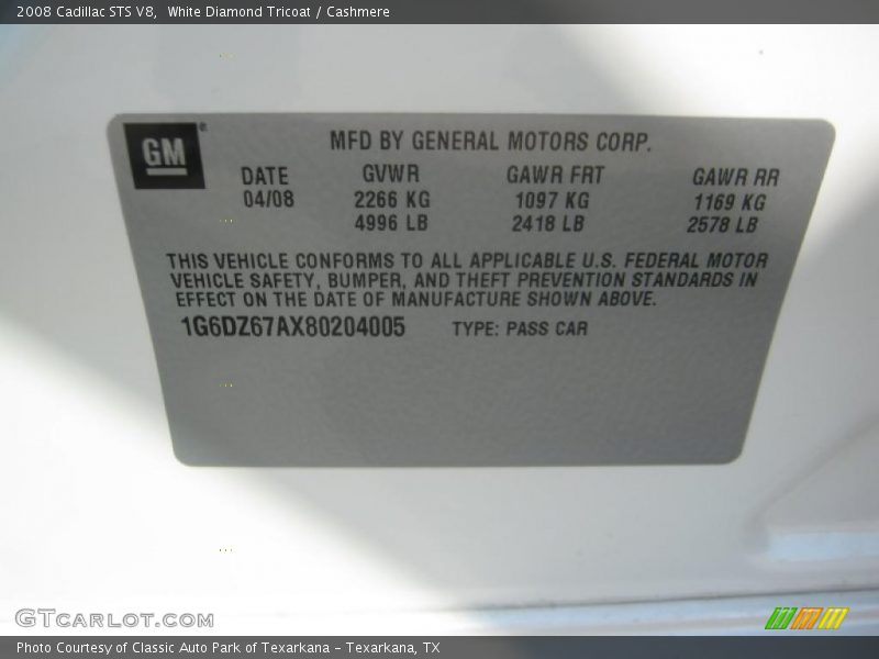 White Diamond Tricoat / Cashmere 2008 Cadillac STS V8