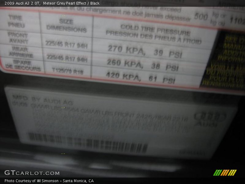 Meteor Grey Pearl Effect / Black 2009 Audi A3 2.0T