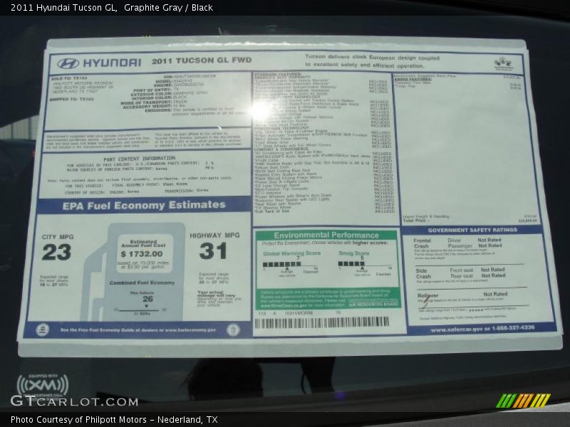  2011 Tucson GL Window Sticker