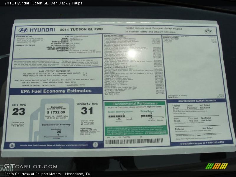  2011 Tucson GL Window Sticker