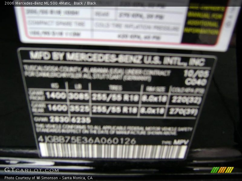 Black / Black 2006 Mercedes-Benz ML 500 4Matic