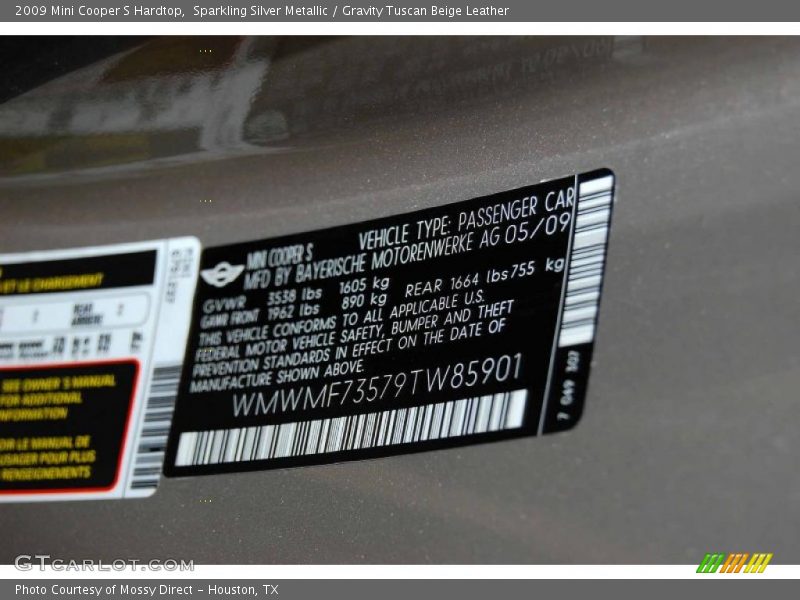 Sparkling Silver Metallic / Gravity Tuscan Beige Leather 2009 Mini Cooper S Hardtop