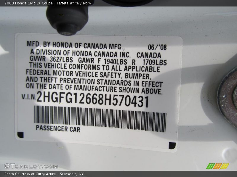 Taffeta White / Ivory 2008 Honda Civic LX Coupe