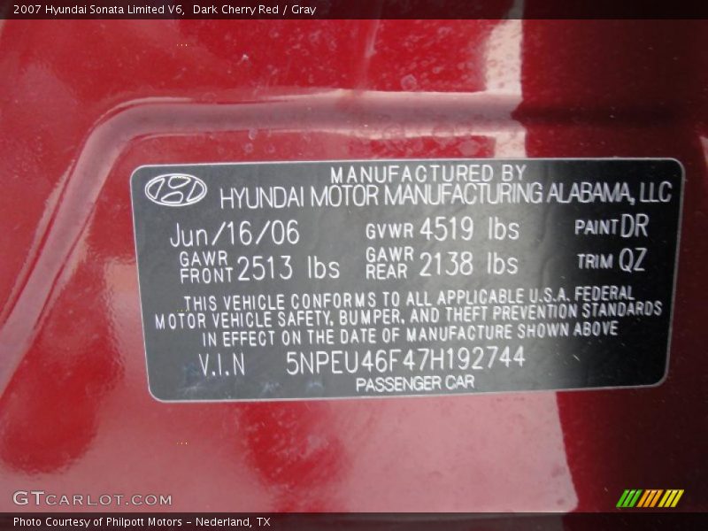Dark Cherry Red / Gray 2007 Hyundai Sonata Limited V6