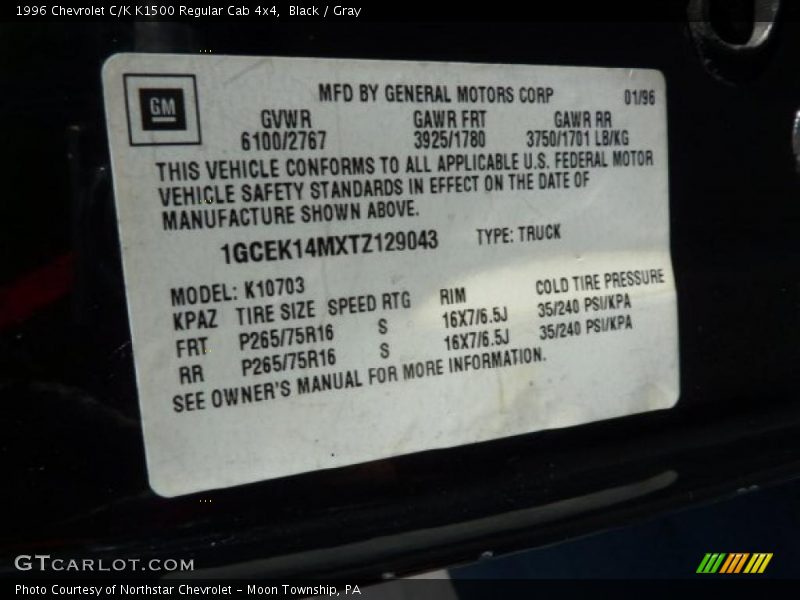 Black / Gray 1996 Chevrolet C/K K1500 Regular Cab 4x4