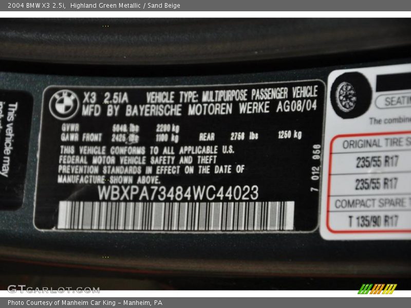 Highland Green Metallic / Sand Beige 2004 BMW X3 2.5i