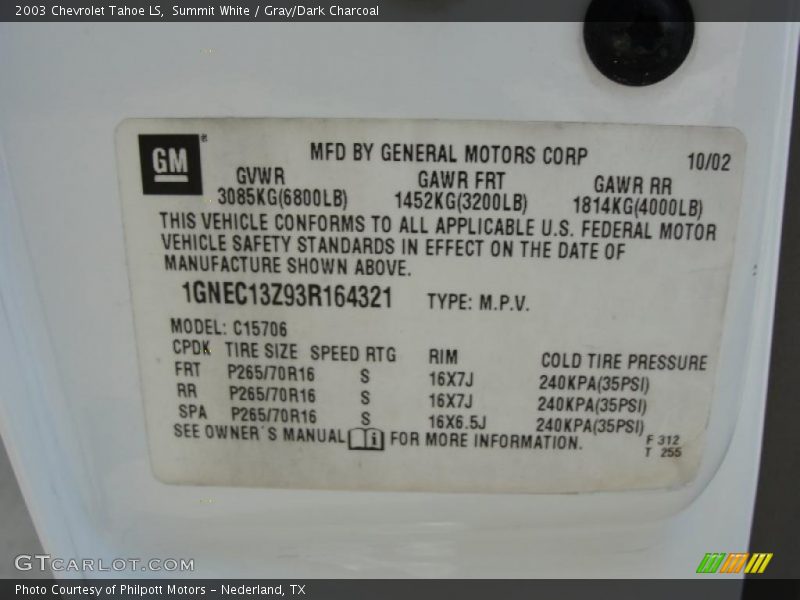 Summit White / Gray/Dark Charcoal 2003 Chevrolet Tahoe LS