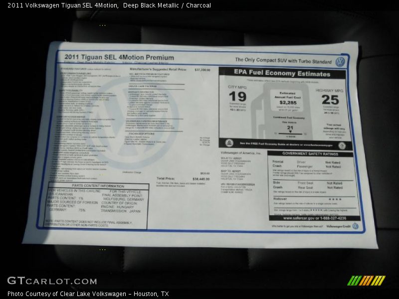  2011 Tiguan SEL 4Motion Window Sticker