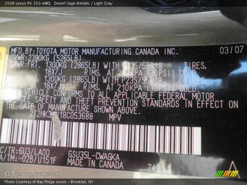 Desert Sage Metallic / Light Gray 2008 Lexus RX 350 AWD