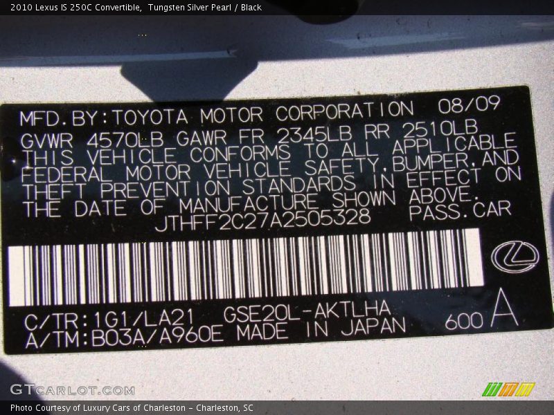 Tungsten Silver Pearl / Black 2010 Lexus IS 250C Convertible