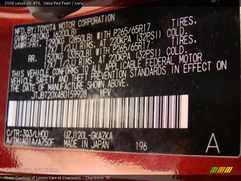 Salsa Red Pearl / Ivory 2008 Lexus GX 470
