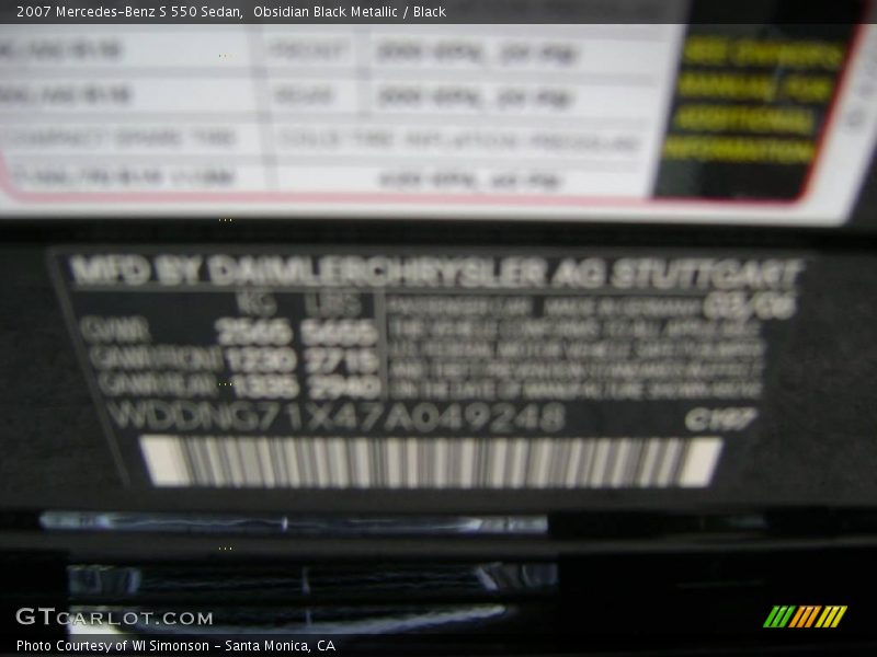 Obsidian Black Metallic / Black 2007 Mercedes-Benz S 550 Sedan