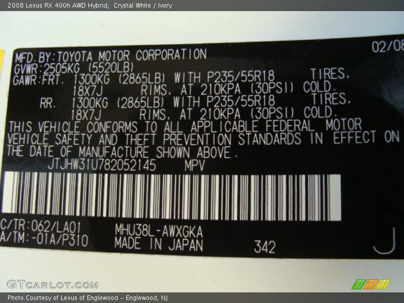 Crystal White / Ivory 2008 Lexus RX 400h AWD Hybrid