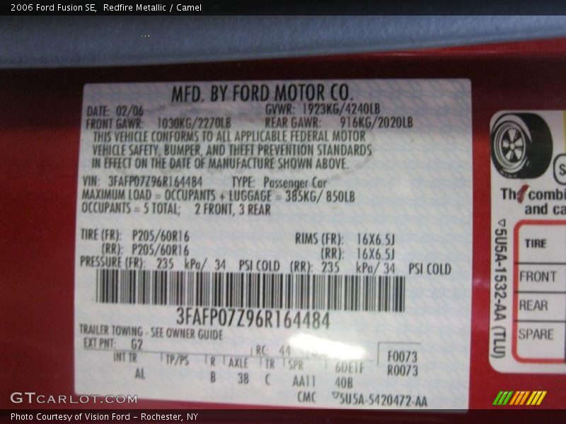 Redfire Metallic / Camel 2006 Ford Fusion SE