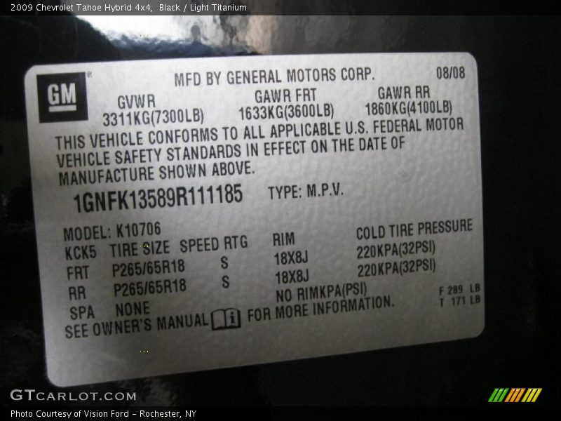 Black / Light Titanium 2009 Chevrolet Tahoe Hybrid 4x4