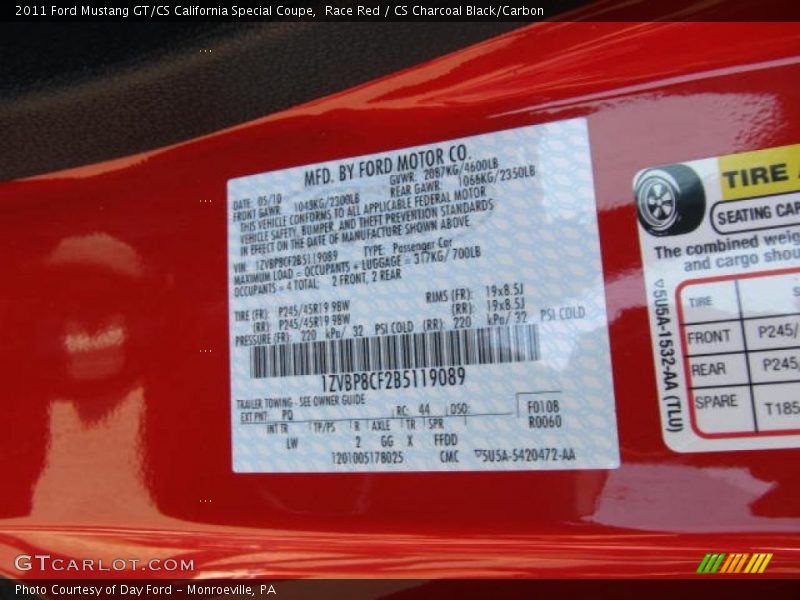 2011 Mustang GT/CS California Special Coupe Race Red Color Code PQ