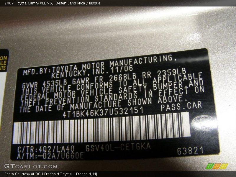 Desert Sand Mica / Bisque 2007 Toyota Camry XLE V6