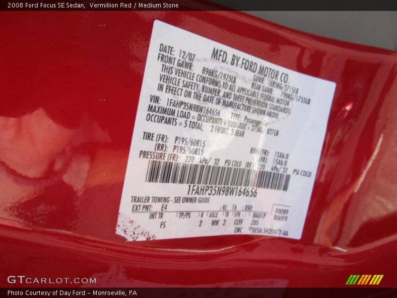 Vermillion Red / Medium Stone 2008 Ford Focus SE Sedan