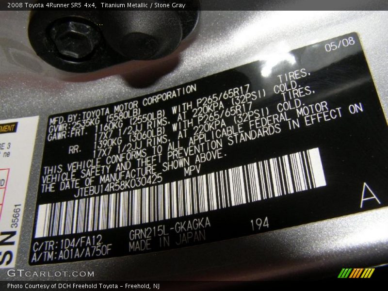 Titanium Metallic / Stone Gray 2008 Toyota 4Runner SR5 4x4