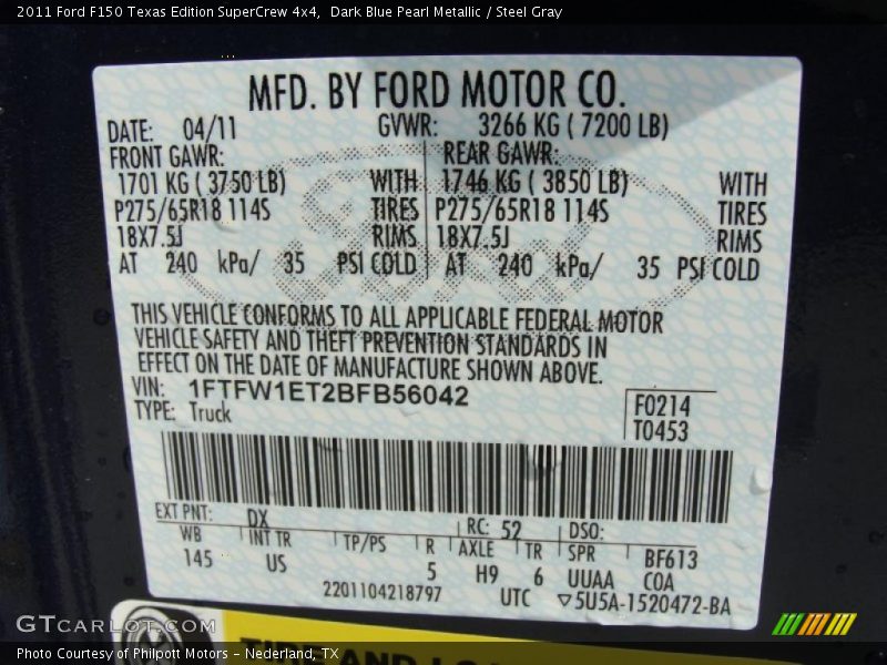 Dark Blue Pearl Metallic / Steel Gray 2011 Ford F150 Texas Edition SuperCrew 4x4
