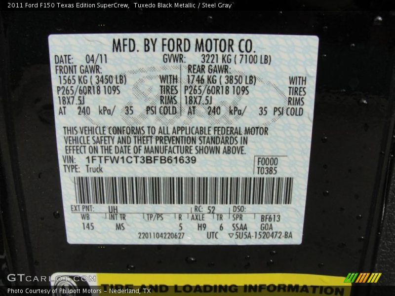Tuxedo Black Metallic / Steel Gray 2011 Ford F150 Texas Edition SuperCrew