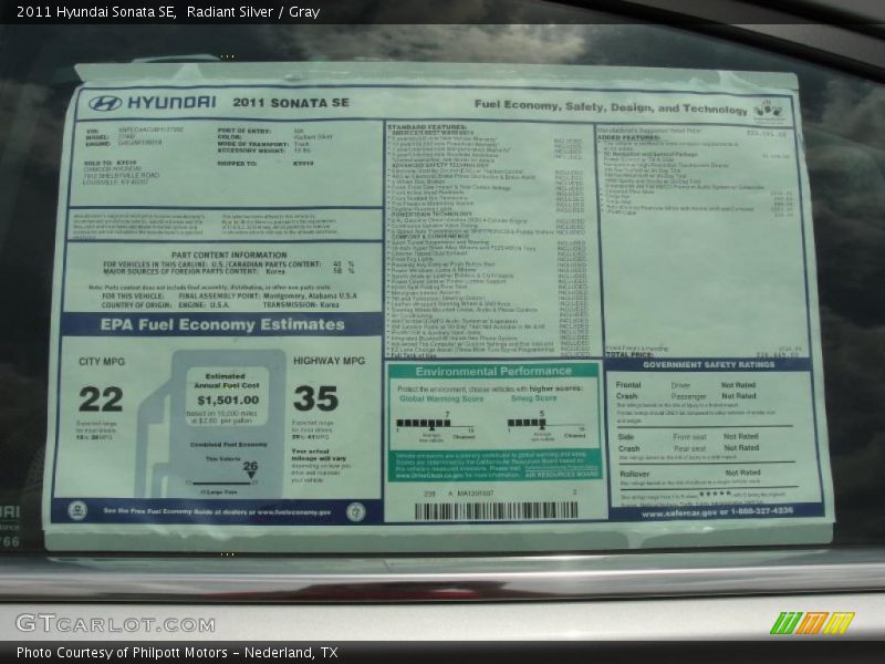 Radiant Silver / Gray 2011 Hyundai Sonata SE