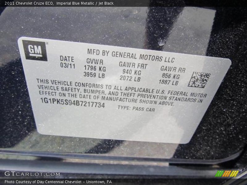 Imperial Blue Metallic / Jet Black 2011 Chevrolet Cruze ECO